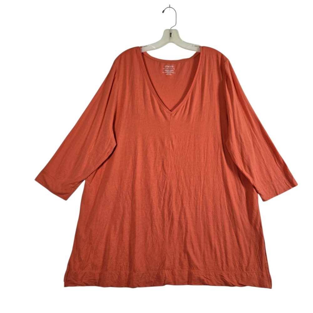 Chicos The Ultimate Tee 4 Womens 2XL Solid Orange V Neck Tunic Length Modal Knit